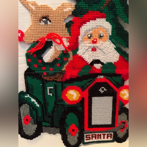 🌟2/$20 item🌟 Handcrafted, custom Plastic Canvas Santa and Rudolph in Vintage Car - Picture 2 of 4